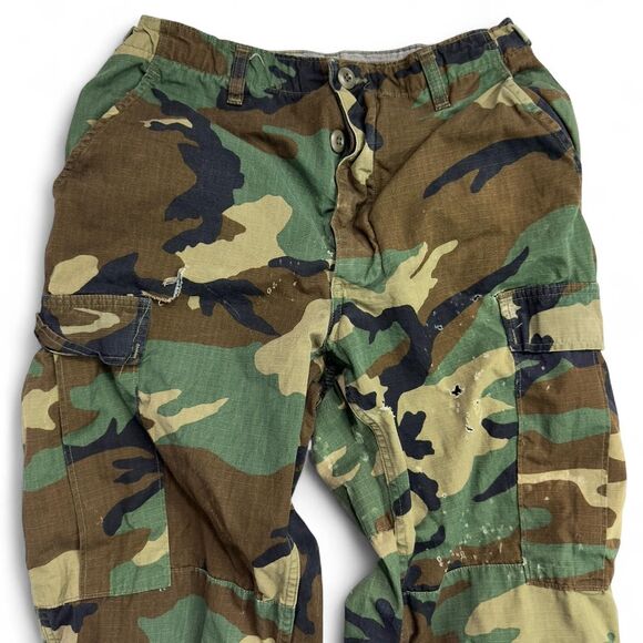 US Military Woodland Camo BDU Pants Men’s Medium Regular Ripstop Distressed - Picture 1 of 8
